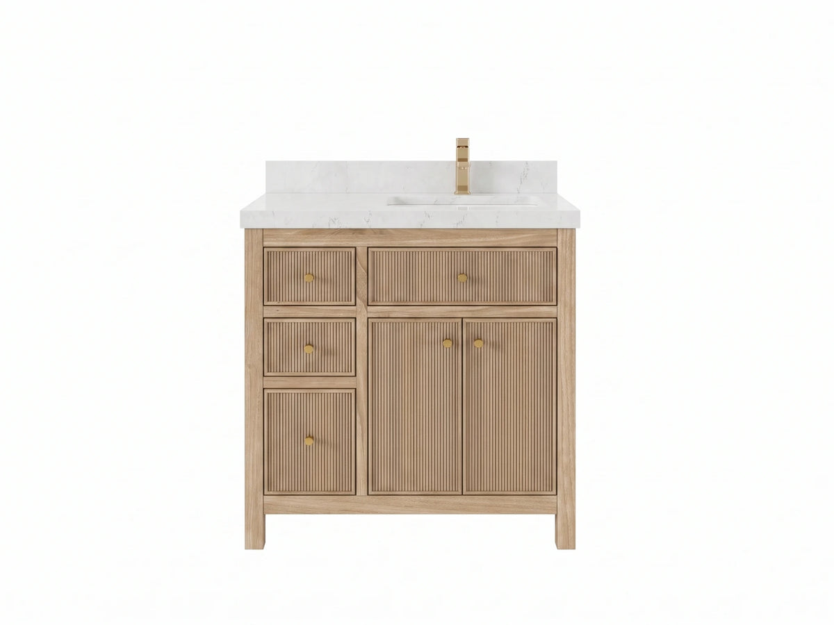 Sonoma Reeded Teak Wood 36 in. W x 22 in. D Right Offset Sink Bathroom Vanity
