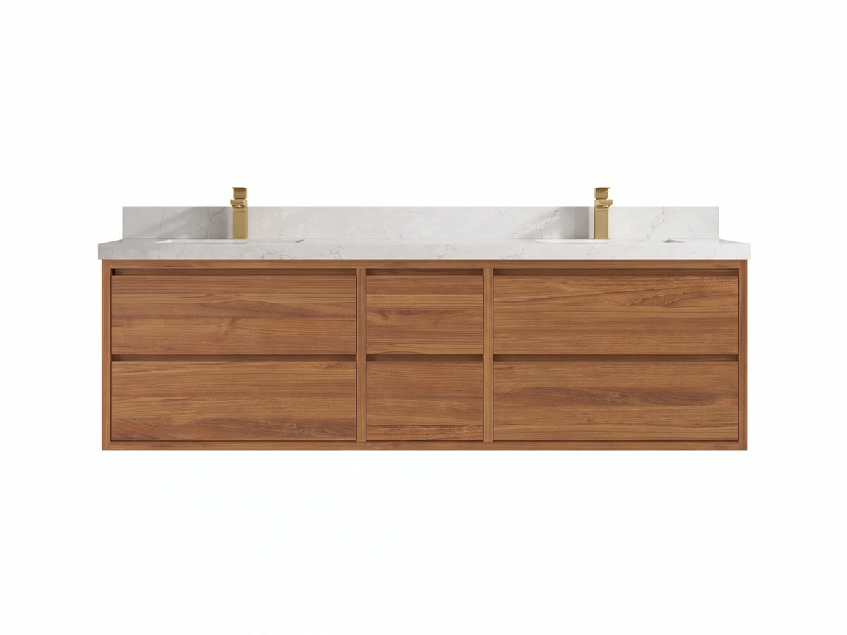 Madison Floating Teak Wood 72 in. W x 22 in. D Double Sink Bathroom Vanity