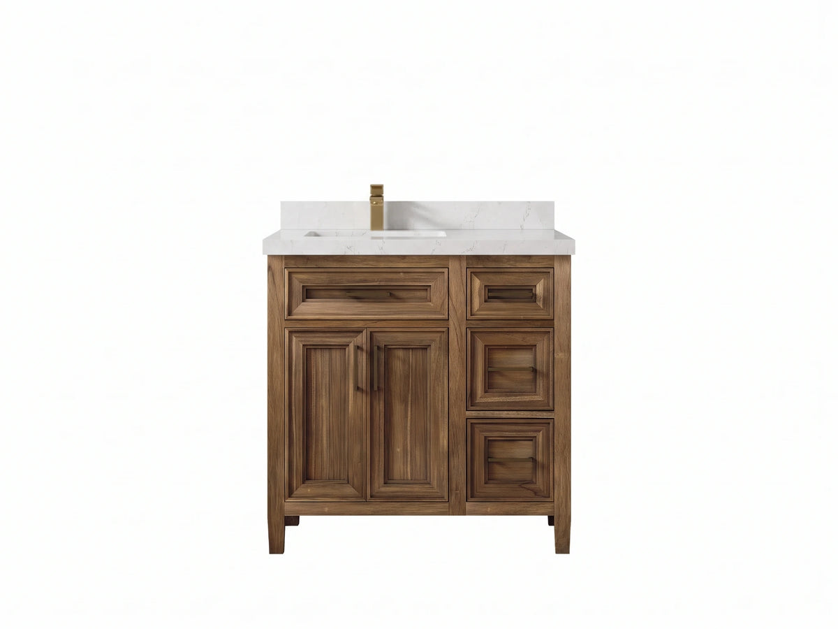 Santa Monica Teak Wood 36 in. W x 22 in. D Left Offset Sink Bathroom Vanity