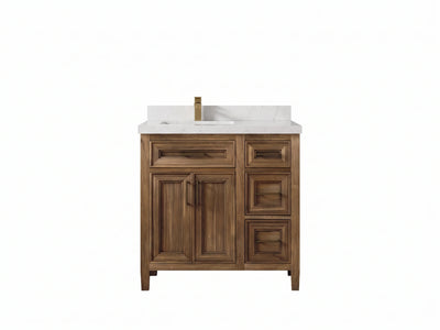 Santa Monica Teak Wood 36 in. W x 22 in. D Left Offset Sink Bathroom Vanity