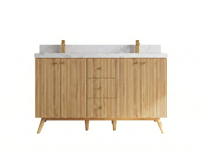 Pasadena Teak Wood 60 in. W x 22 in. D Double Sink Bathroom Vanity