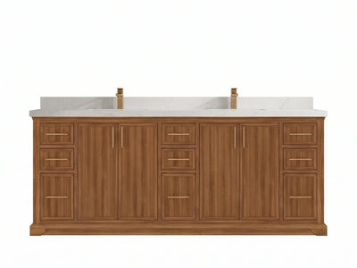 Alys Teak Wood 84 in. W x 22 in. D Double Sink Bathroom Vanity
