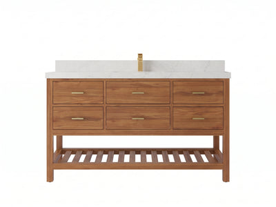 Parker Teak Wood 60 in. W x 22 in. D Single Sink Bathroom Vanity