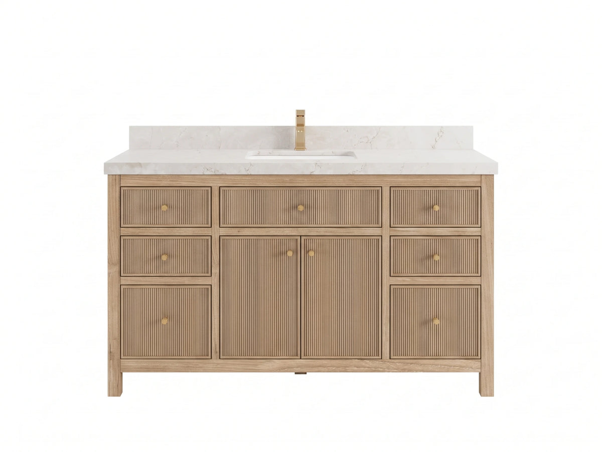 Sonoma Reeded Teak Wood 60 in. W x 22 in. D Single Sink Bathroom Vanity