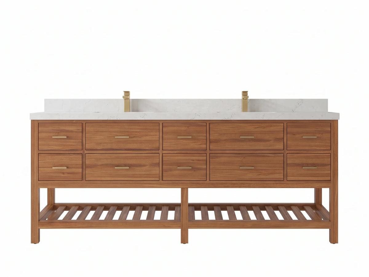Parker Teak Wood 84 in. W x 22 in. D Double Sink Bathroom Vanity