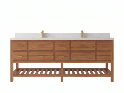Parker Teak Wood 84 in. W x 22 in. D Double Sink Bathroom Vanity