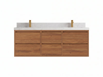 Madison Floating Teak Wood 60 in. W x 22 in. D Double Sink Bathroom Vanity