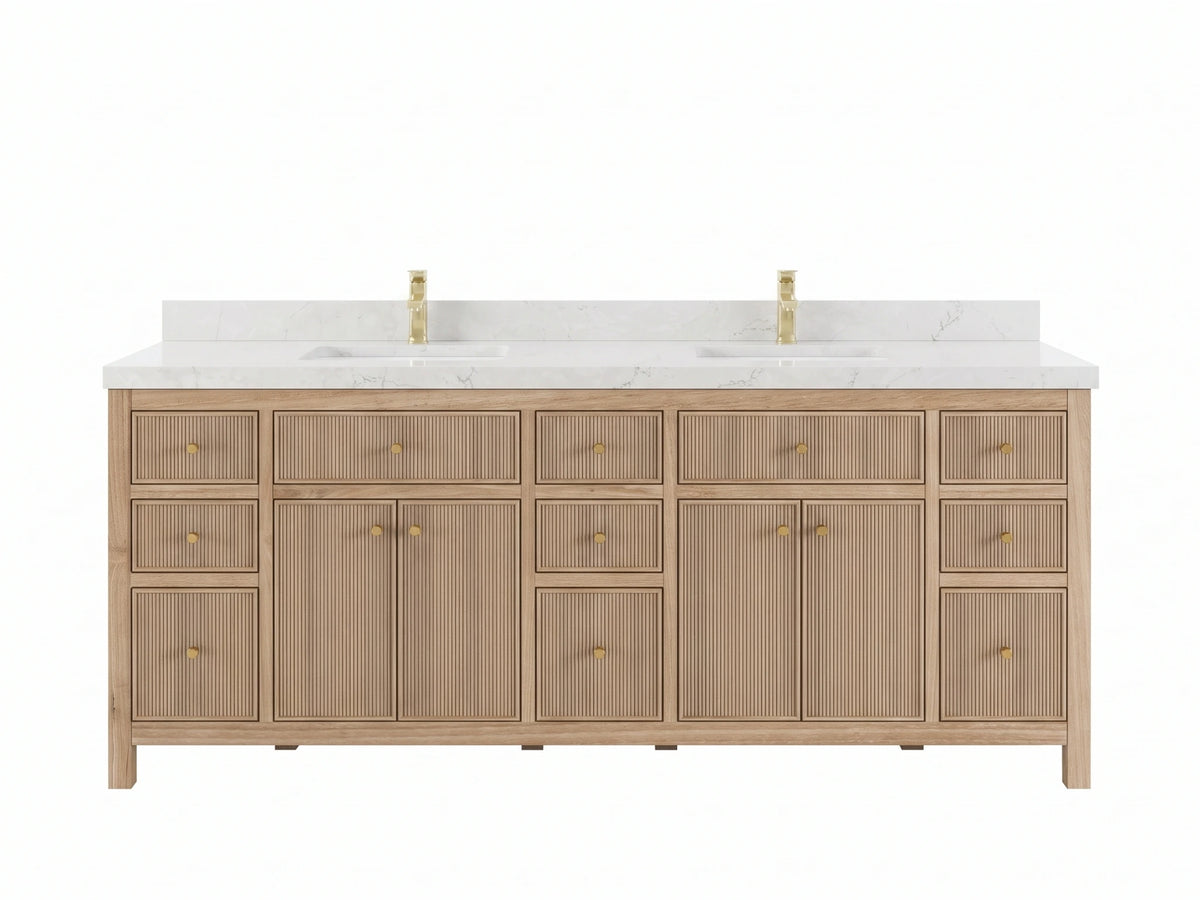 Sonoma Reeded Teak Wood 84 in. W x 22 in. D Double Sink Bathroom Vanity
