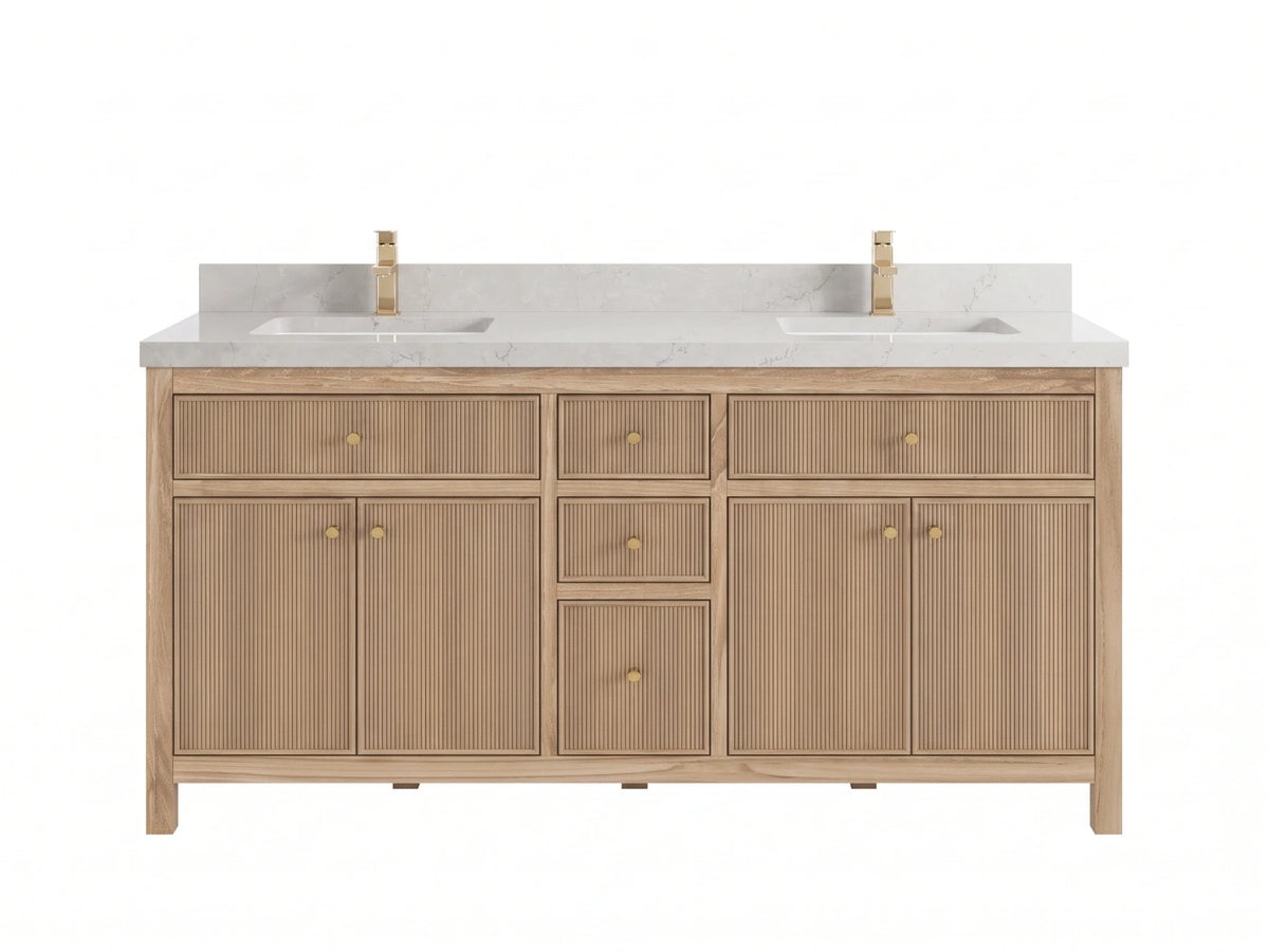 Sonoma Reeded Teak Wood 60 in. W x 22 in. D Double Sink Bathroom Vanity