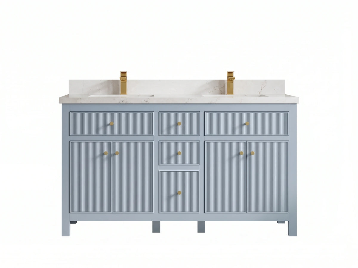 Sonoma 60 in W x 22 in D Free Standing Reeded Double Sink Bathroom Vanity