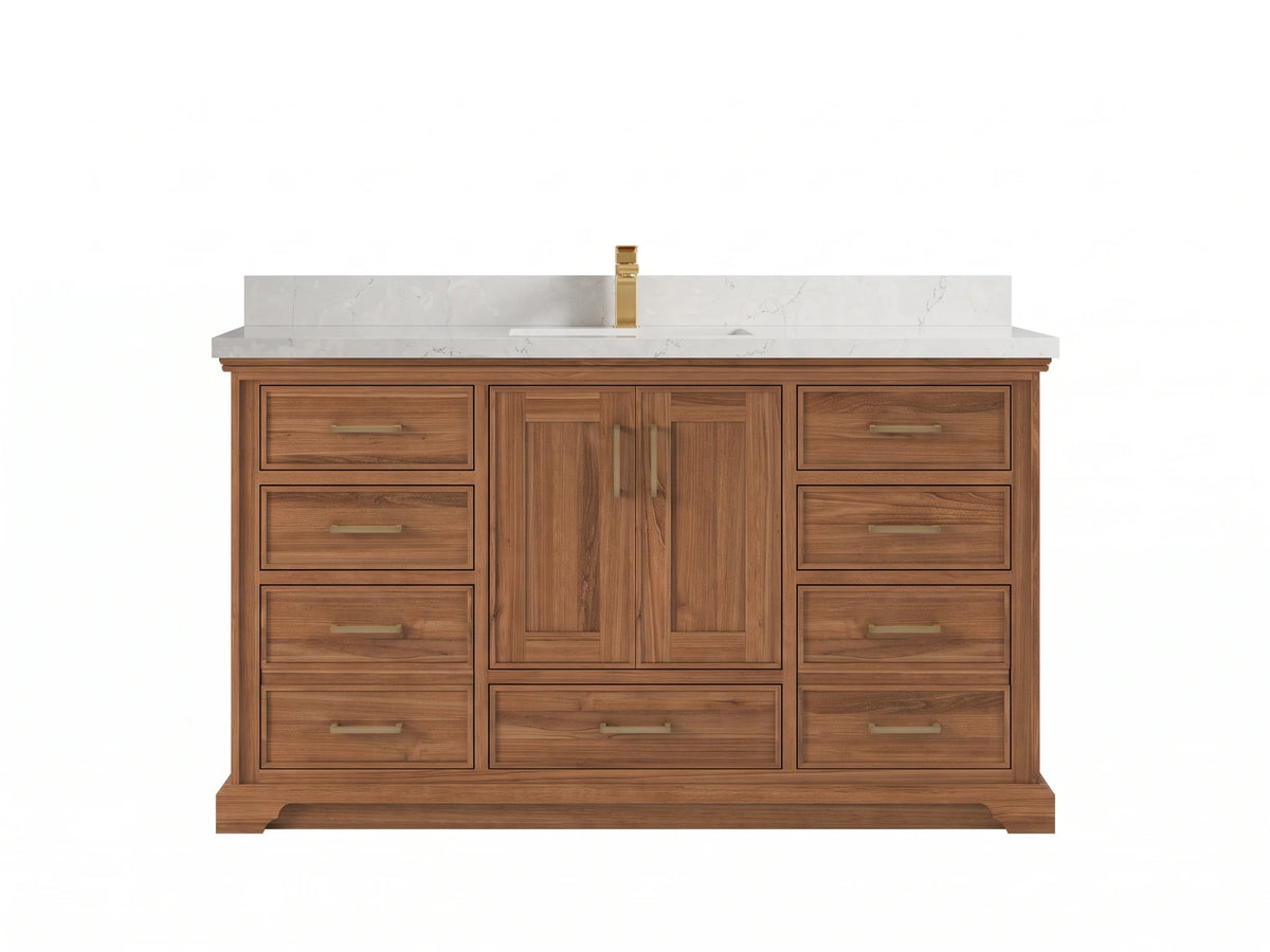 Charlotte Teak Wood 60 in. W x 22 in. D Single Sink Bathroom Vanity