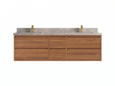 Madison Floating Teak Wood 72 in. W x 22 in. D Double Sink Bathroom Vanity