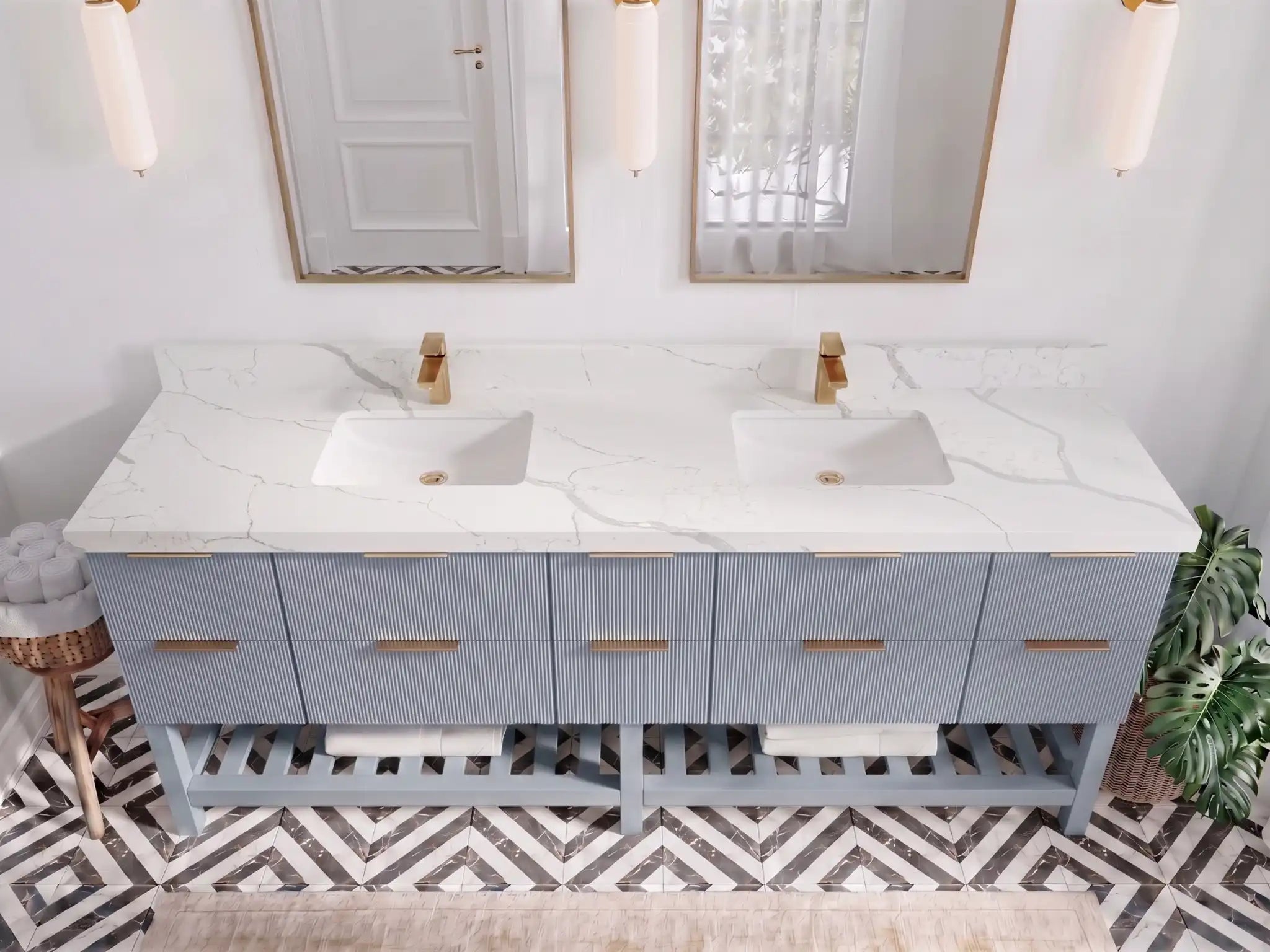 Catalina 84 in W x 22 in D Free Standing Reeded Double Sink Bathroom Vanity