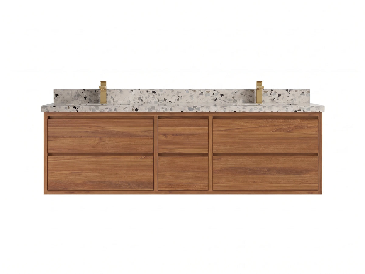 Madison Floating Teak Wood 72 in. W x 22 in. D Double Sink Bathroom Vanity