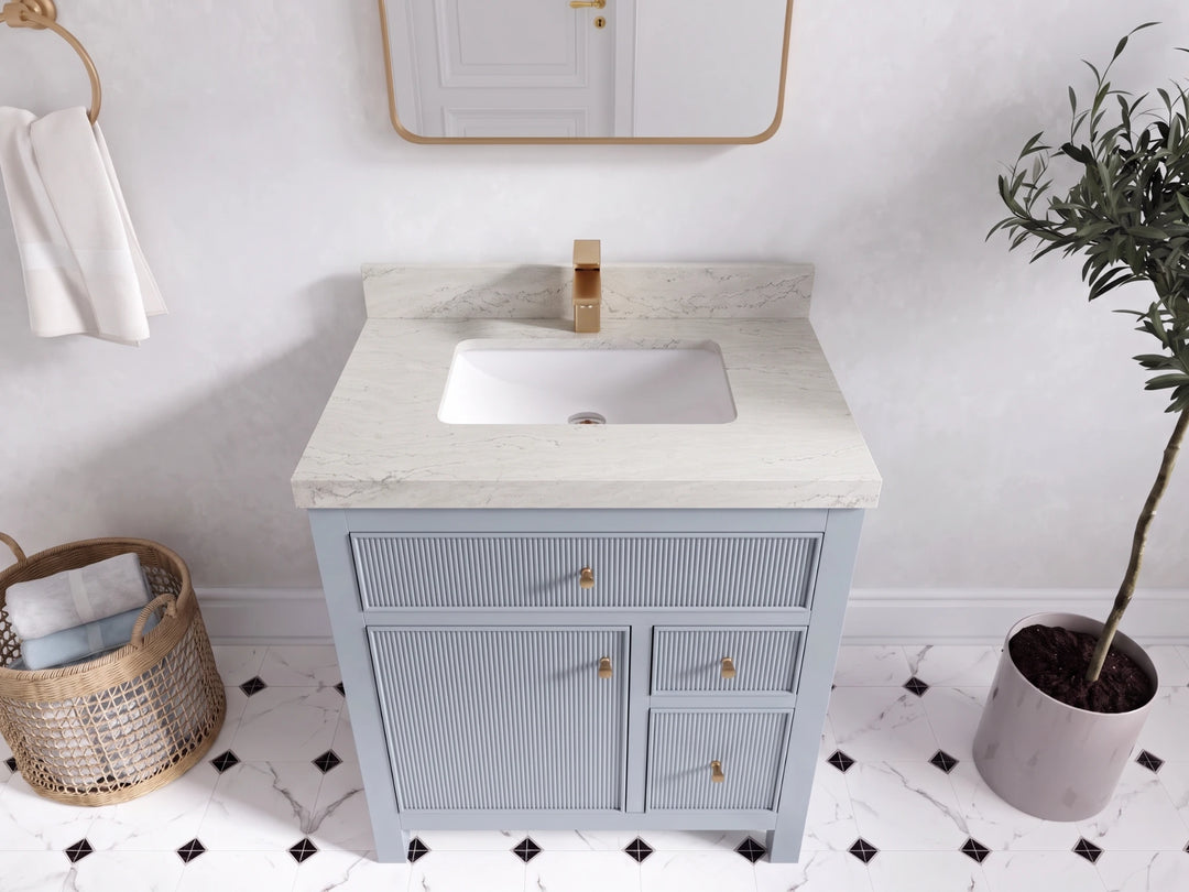 Sonoma 30 in W x 22 in D Reeded Free Standing Single Sink Bathroom Vanity | 
              
                Blue Heather
                
                  
             - SON-CAB-BLU-29 - photo №30
