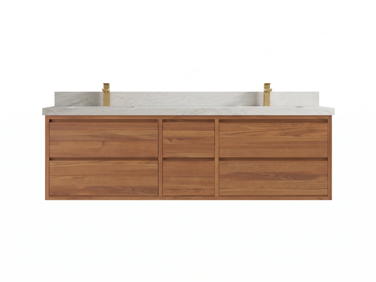 Madison Floating Teak Wood 72 in. W x 22 in. D Double Sink Bathroom Vanity