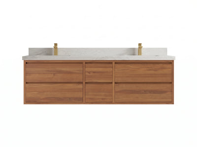 Madison Floating Teak Wood 72 in. W x 22 in. D Double Sink Bathroom Vanity