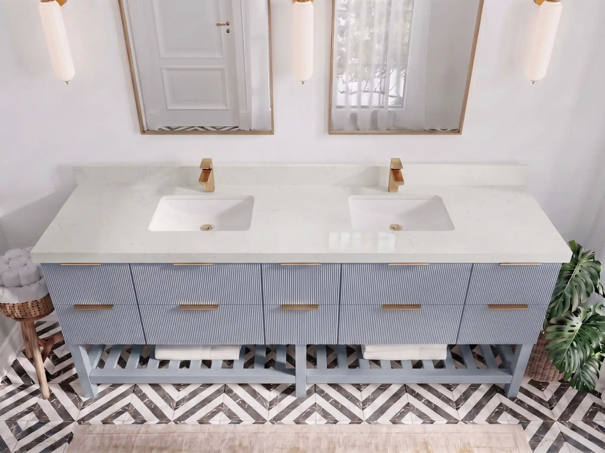 Catalina 84 in W x 22 in D Free Standing Reeded Double Sink Bathroom Vanity