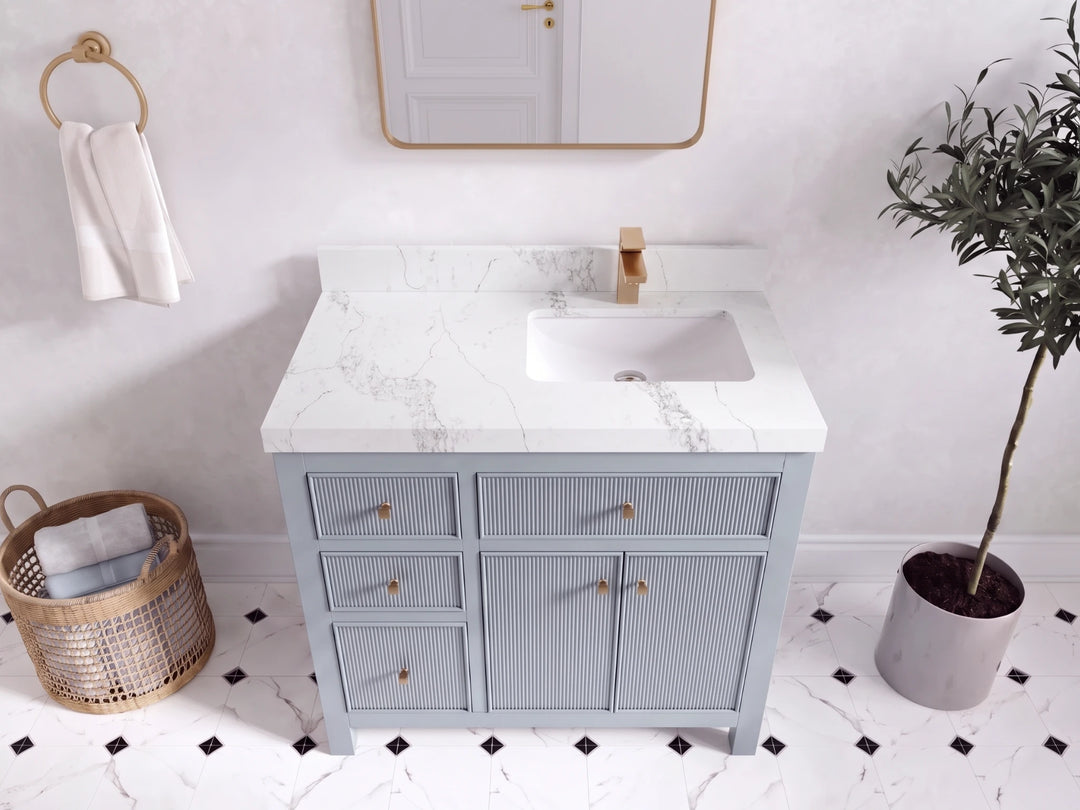 Sonoma 36 in. W x 22 in. D Right Offset Sink Bathroom Vanity | 
              
                Blue Heather
                
                  
             - SON_BLU_WHQZ_36R - photo №9