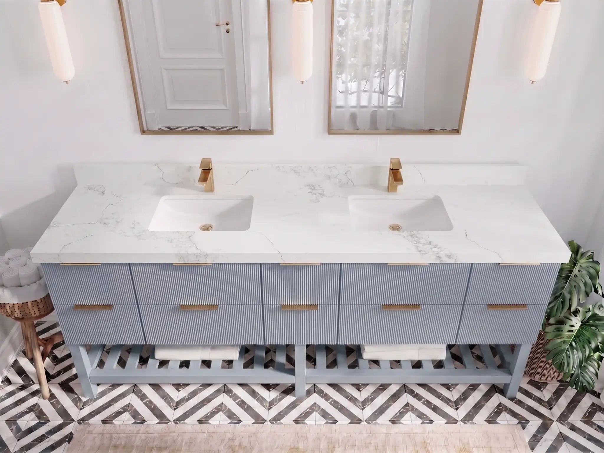 Catalina 84 in W x 22 in D Free Standing Reeded Double Sink Bathroom Vanity