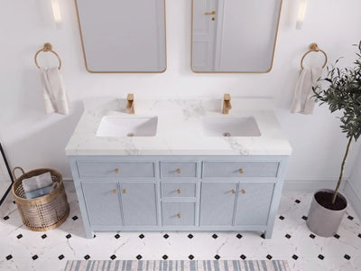 Sonoma 60 in W x 22 in D Free Standing Reeded Double Sink Bathroom Vanity