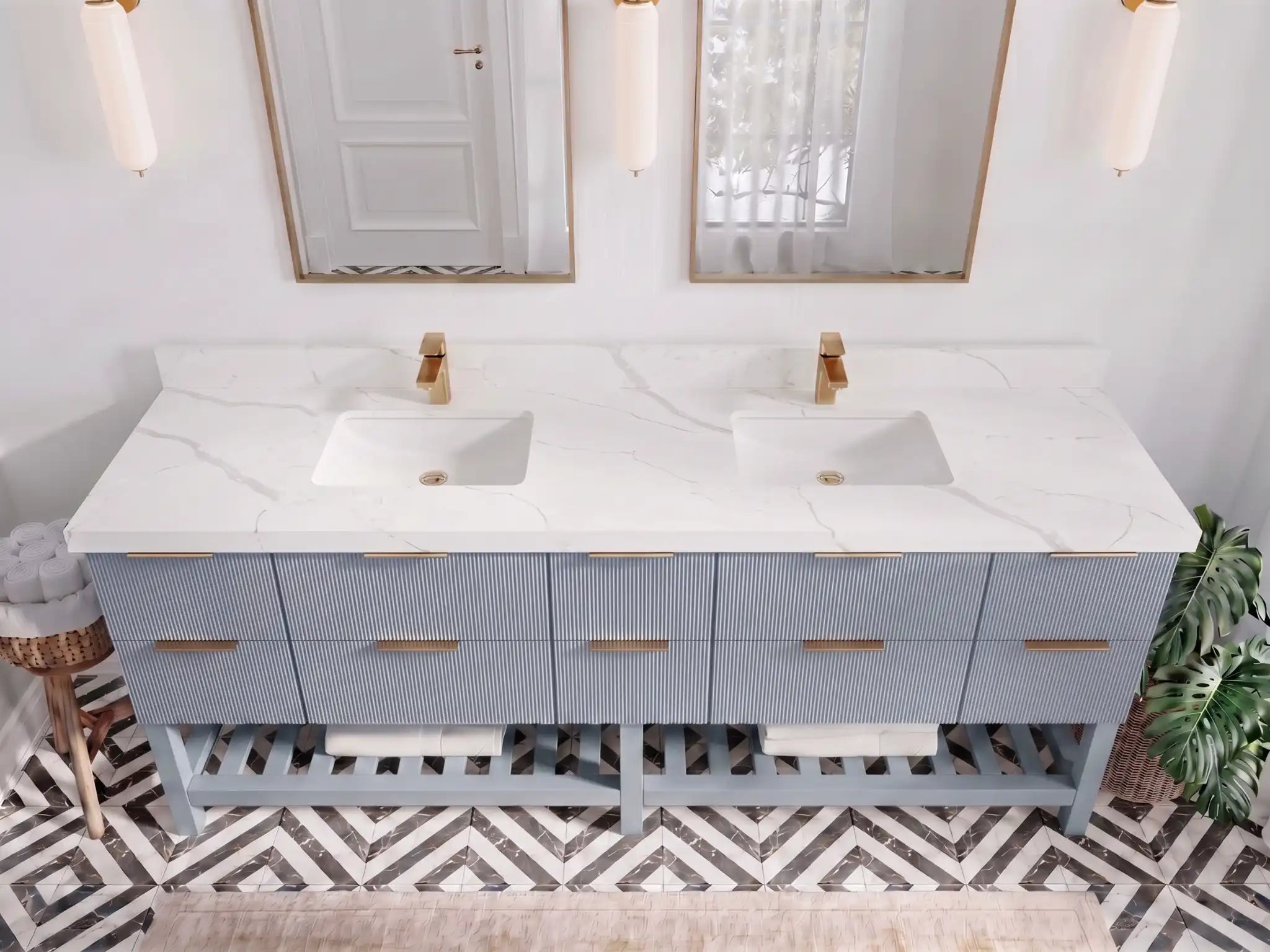 Catalina 84 in W x 22 in D Free Standing Reeded Double Sink Bathroom Vanity