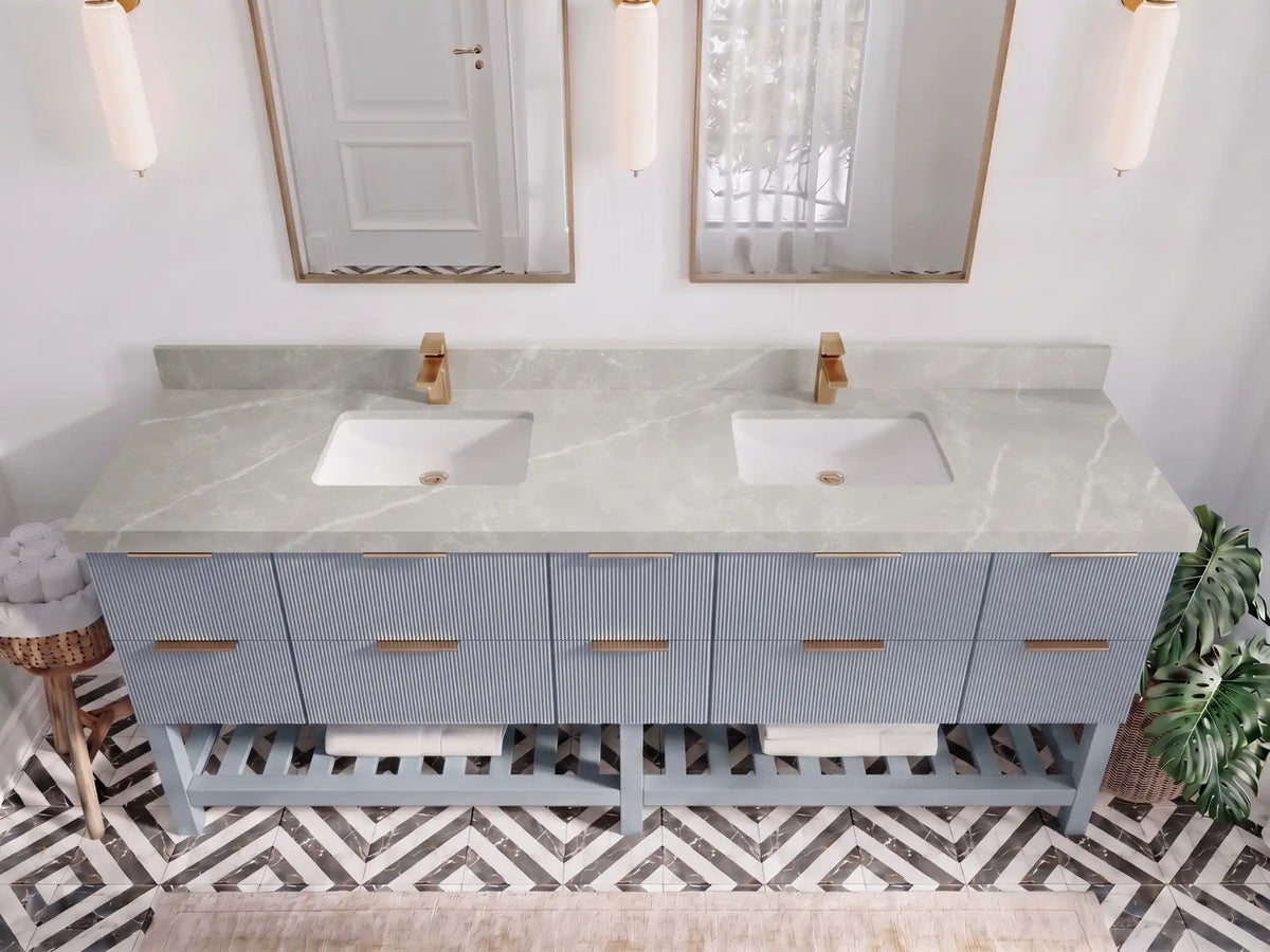 Catalina 84 in W x 22 in D Free Standing Reeded Double Sink Bathroom Vanity