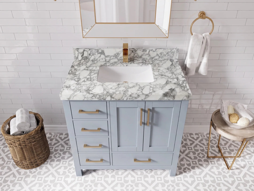 Malibu 36 in. W x 22 in. D with Center Sink Bathroom Vanity | 
              
                Blue Heather
                
                  
             - MLB_BLU_WHQZ_36CR - photo №3