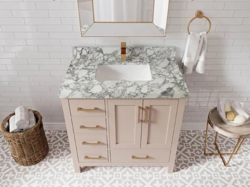 Malibu 36 in. W x 22 in. D with Center Sink Bathroom Vanity | 
              
                Pink
                
                  
             - MLB_PNK_WHQZ_36CR - photo №3
