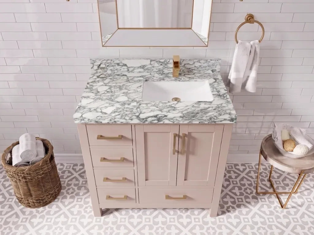 Malibu 36 in. W x 22 in. D Right Offset Sink Bathroom Vanity | 
              
                Pink
                
                  
             - MLB_PNK_WHQZ_36R - photo №4