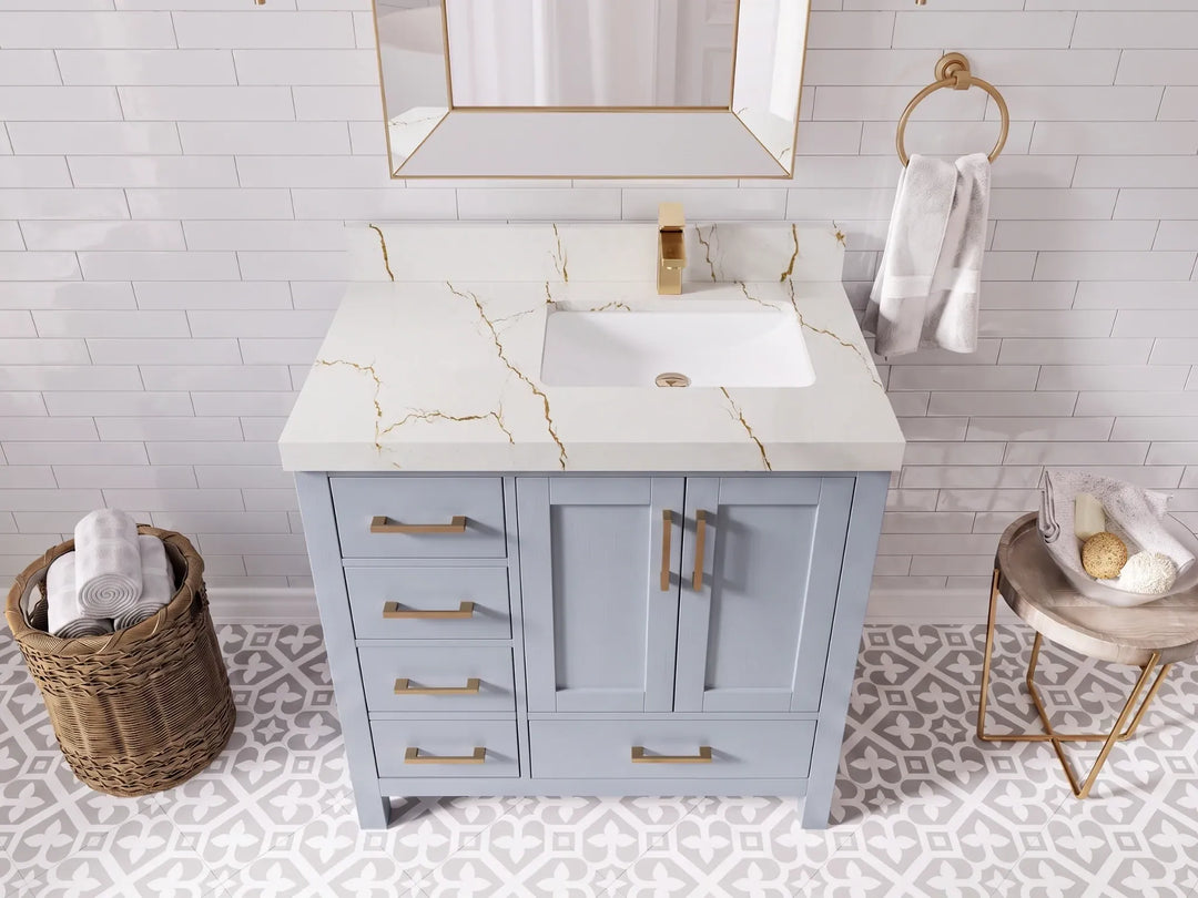 Malibu 36 in. W x 22 in. D Right Offset Sink Bathroom Vanity | 
              
                Blue Heather
                
                  
             - MLB_BLU_WHQZ_36R - photo №5