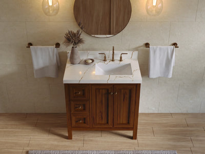 Nashville Teak Wood 36 in. W x 22 in. D Right Offset Sink Bathroom Vanity