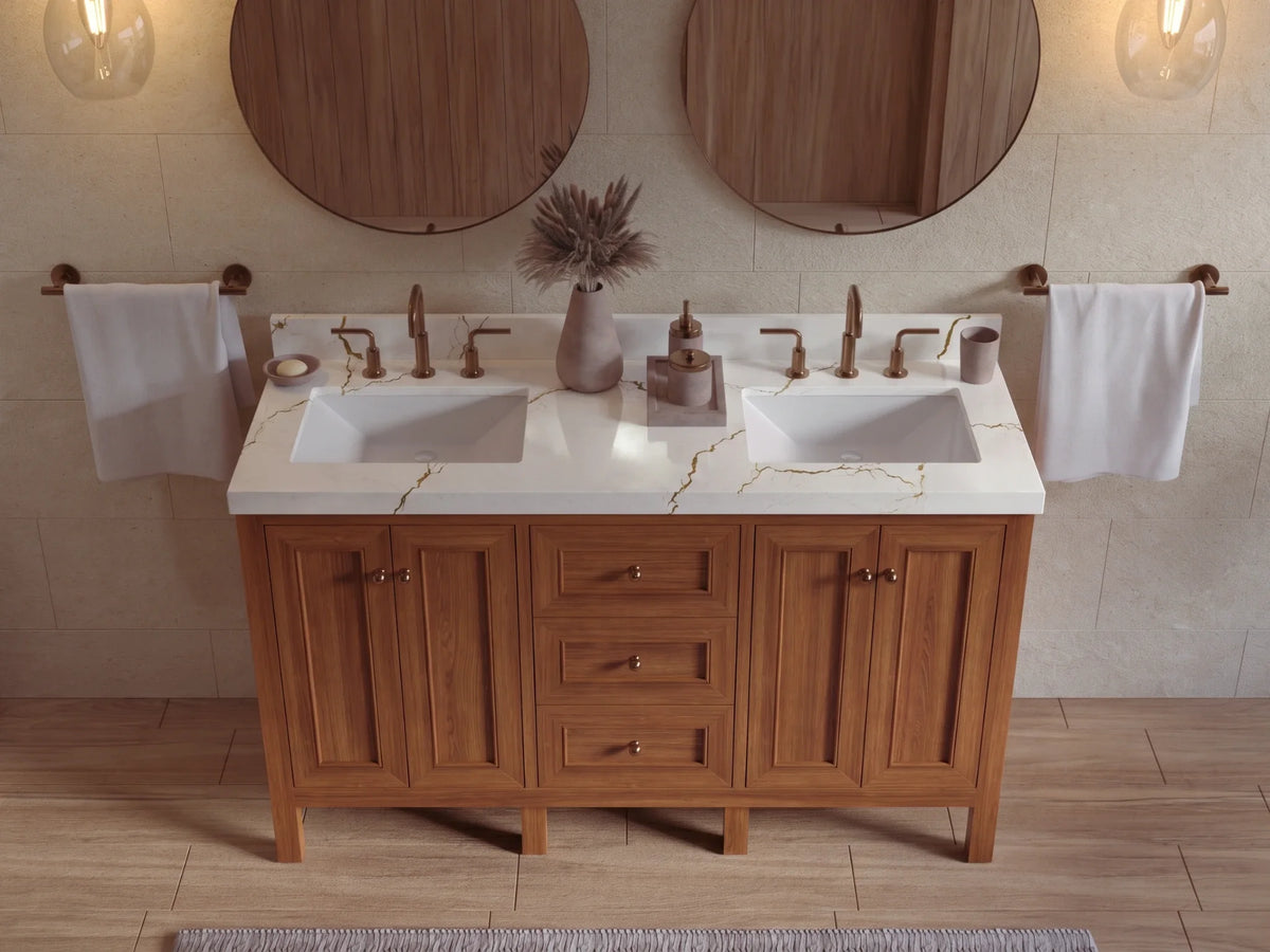 Nashville Teak Wood 60 in. W x 22 in. D Double Sink Bathroom Vanity