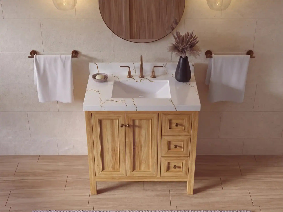 Nashville Teak Wood 36 in. W x 22 in. D Center Sink Bathroom Vanity | 
              
                Light Natural Teak
                
                  
             - NAS_TK_LNT_WHQZ_36CL - photo №9