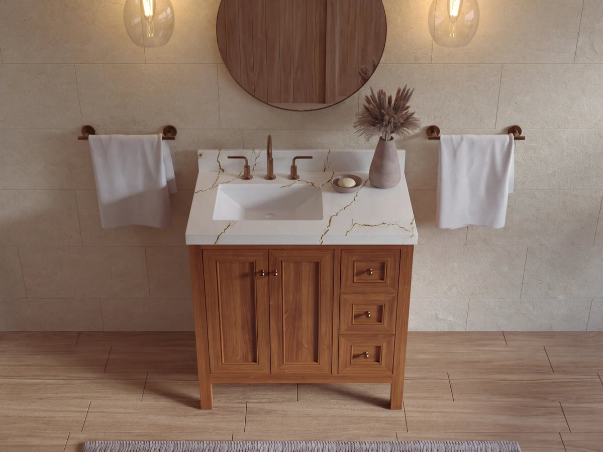 Nashville Teak Wood 36 in. W x 22 in. D Left Offset Sink Bathroom Vanity