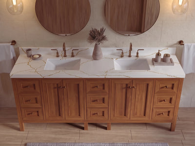 Nashville Teak Wood 84 in. W x 22 in. D Double Sink Bathroom Vanity
