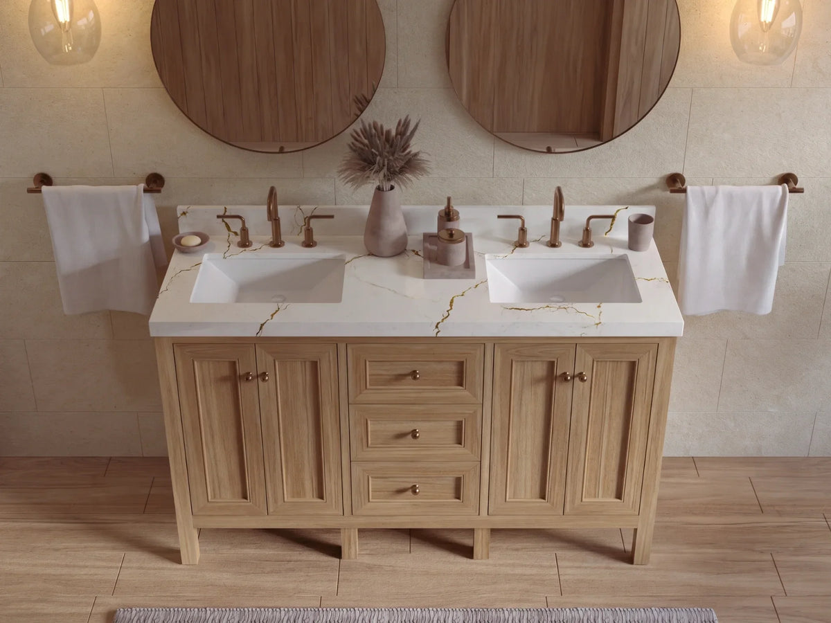 Nashville Teak Wood 60 in. W x 22 in. D Double Sink Bathroom Vanity