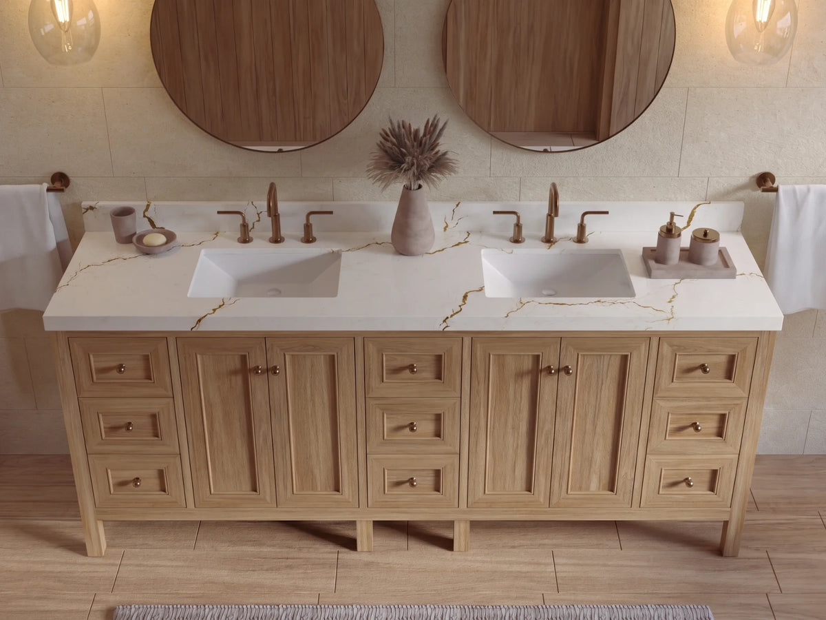 Nashville Teak Wood 84 in. W x 22 in. D Double Sink Bathroom Vanity