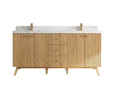 Pasadena Teak Wood 72 in. W x 22 in. D Double Sink Bathroom Vanity