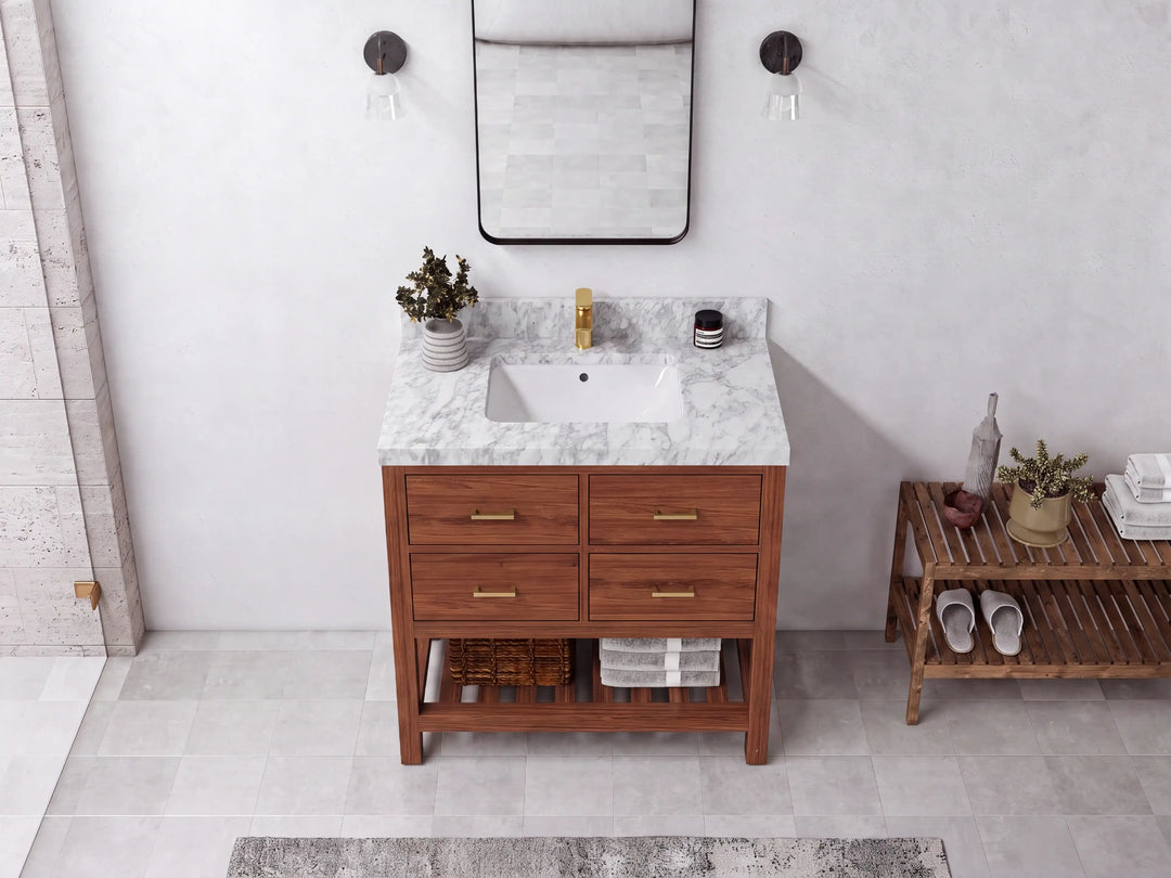 Parker Teak Wood 36 in. W x 22 in. D Center Sink Bathroom Vanity | 
              
                Dark Natural Teak
                
                  
             - PRK_TK_DNT_WHQZ_36 - photo №12