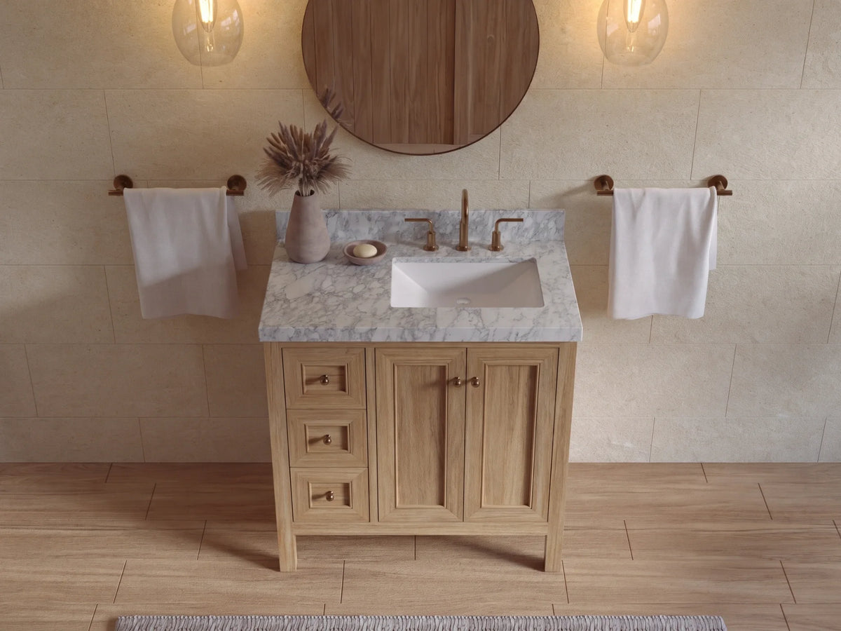 Nashville Teak Wood 36 in. W x 22 in. D Right Offset Sink Bathroom Vanity