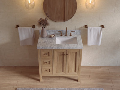 Nashville Teak Wood 36 in. W x 22 in. D Right Offset Sink Bathroom Vanity