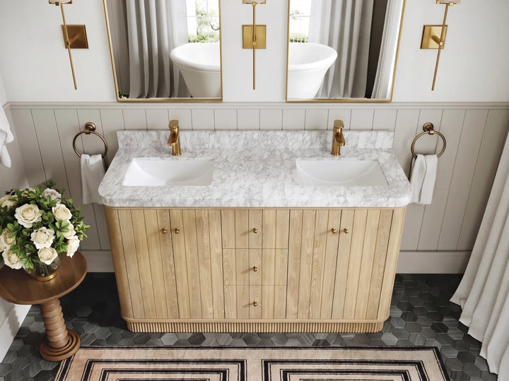 Houston White Oak 60 in. W x 22 in. D Free Standing Curved Edge Double Sink Bathroom Vanity - photo 7