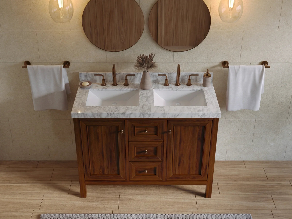 Nashville Teak Wood 48 in. W x 22 in. D Double Sink Bathroom Vanity