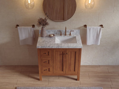Nashville Teak Wood 36 in. W x 22 in. D Right Offset Sink Bathroom Vanity