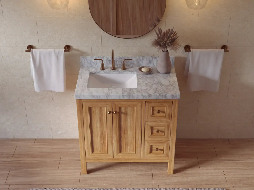 Nashville Teak Wood 36 in. W x 22 in. D Left Offset Sink Bathroom Vanity | 
              
                Light Natural Teak
                
                  
             - NAS_TK_LNT_WHQZ_36L - photo №10