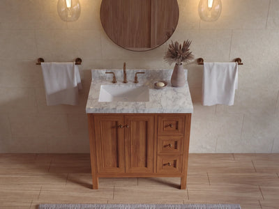 Nashville Teak Wood 36 in. W x 22 in. D Left Offset Sink Bathroom Vanity