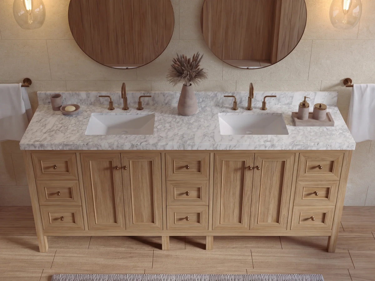Nashville Teak Wood 84 in. W x 22 in. D Double Sink Bathroom Vanity