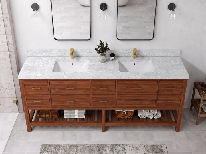 Parker Teak Wood 84 in. W x 22 in. D Double Sink Bathroom Vanity - photo 12