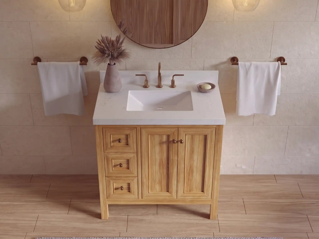 Nashville Teak Wood 36 in. W x 22 in. D Center Sink Bathroom Vanity | 
              
                Light Natural Teak
                
                  
             - NAS_TK_LNT_WHQZ_36CR - photo №4